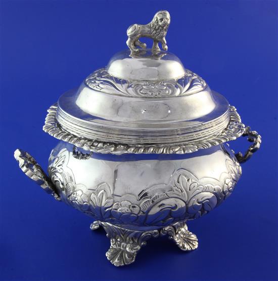 A mid 19th century Portuguese silver two handled sugar bowl and cover, 21 oz.